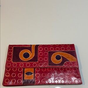 Vintage red and purple medium Geometric Leather Clutch India